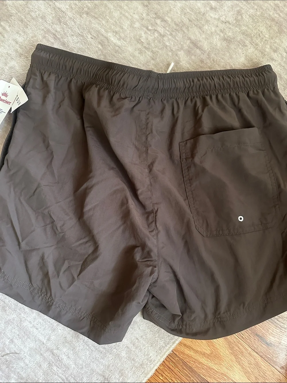 Budweiser Brown Athletic Swim Shorts with White Drawstring